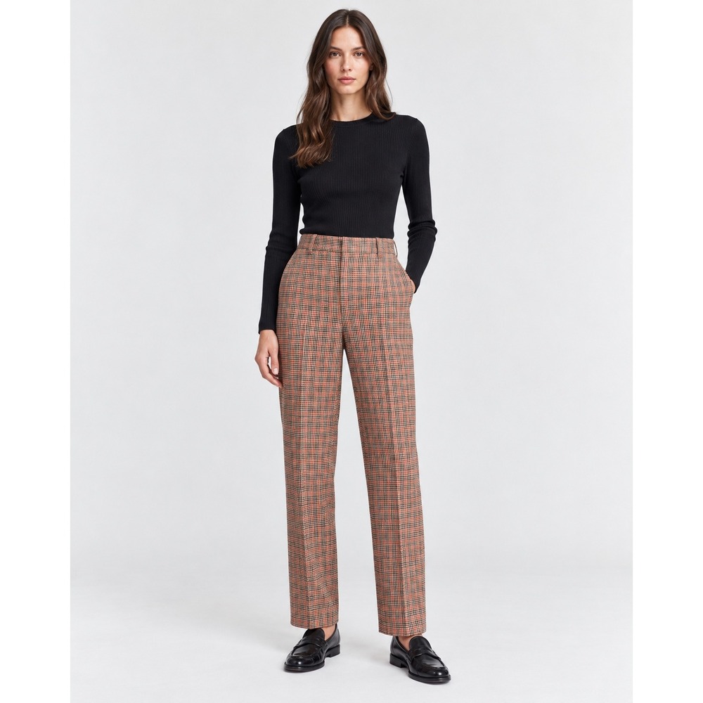 Contemporaine par Simons Women Orange Black Plaid Straight Leg Trousers Size 6
